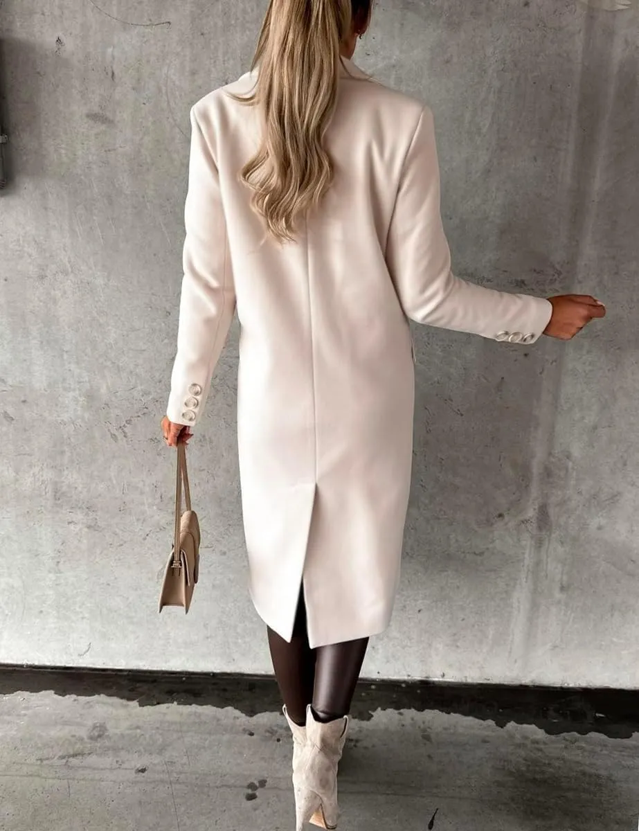 Mywinway Long Wool Coats for Women Fall Winter Trendy Jackets Double Breasted Peacoat Trench Coat
