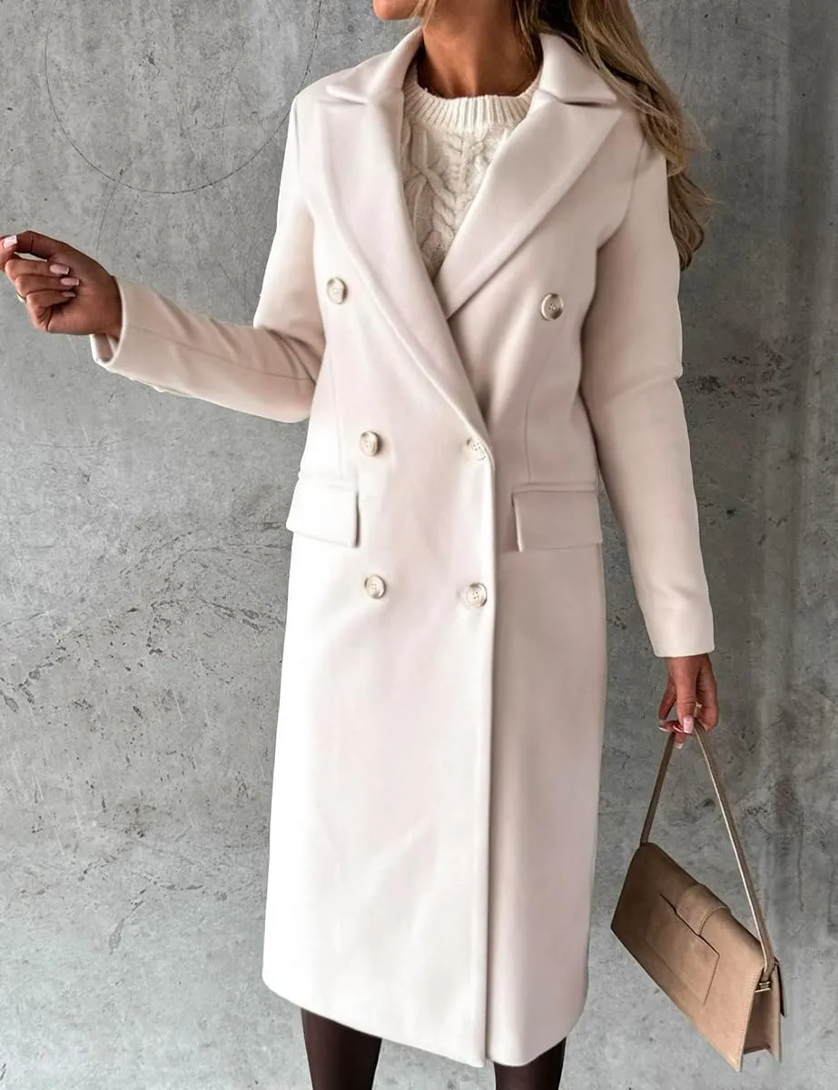 Mywinway Long Wool Coats for Women Fall Winter Trendy Jackets Double Breasted Peacoat Trench Coat