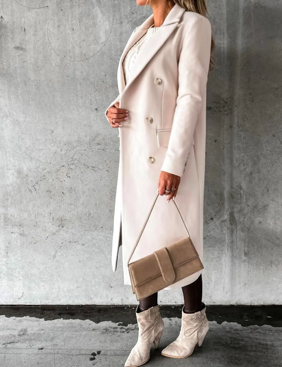 Mywinway Long Wool Coats for Women Fall Winter Trendy Jackets Double Breasted Peacoat Trench Coat