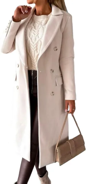 Mywinway Long Wool Coats for Women Fall Winter Trendy Jackets Double Breasted Peacoat Trench Coat