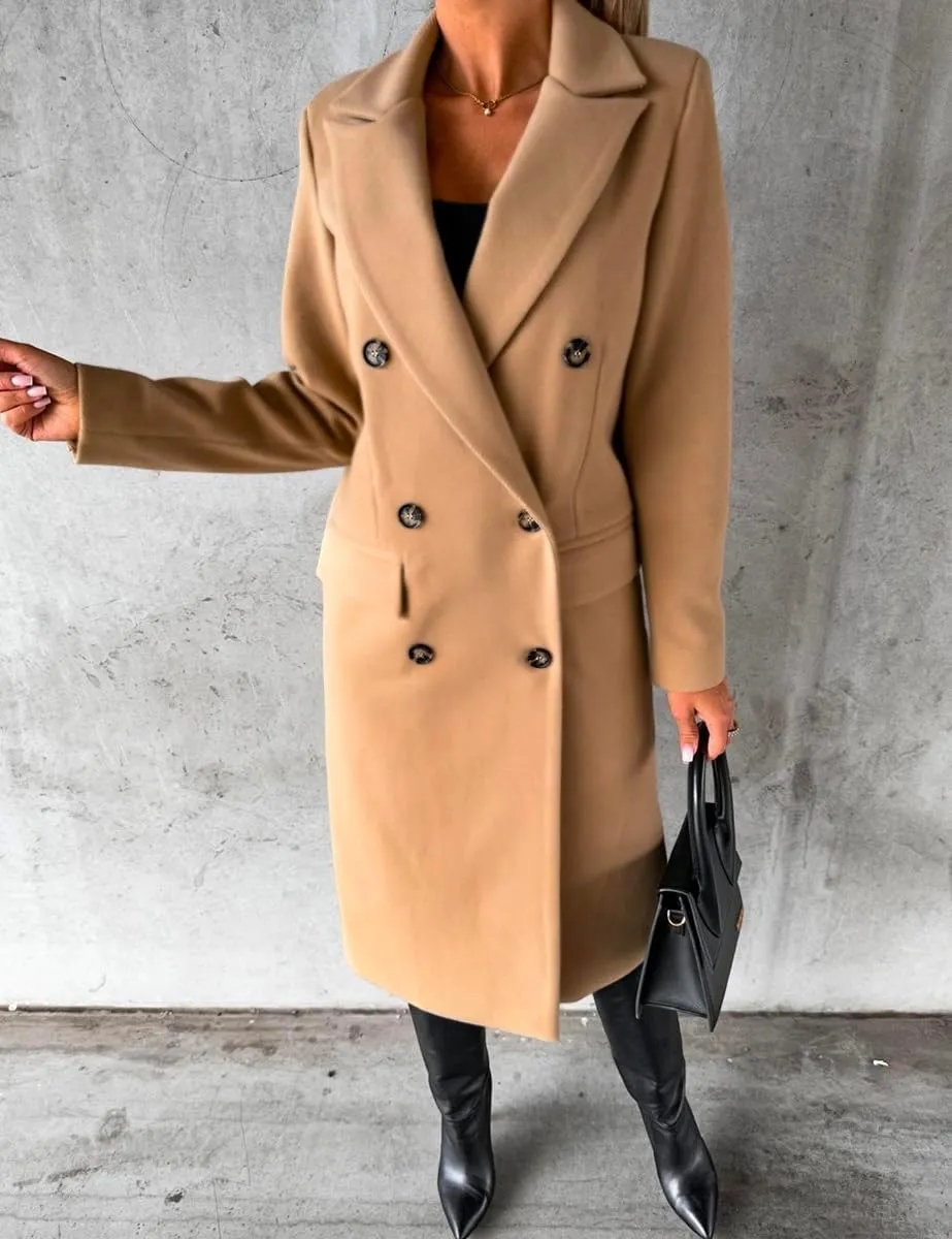 Mywinway Long Wool Coats for Women Fall Winter Trendy Jackets Double Breasted Peacoat Trench Coat