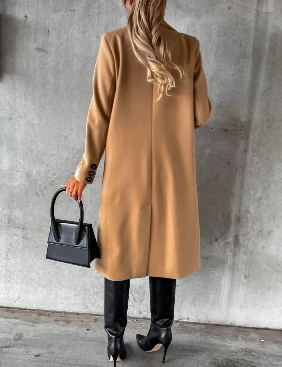Mywinway Long Wool Coats for Women Fall Winter Trendy Jackets Double Breasted Peacoat Trench Coat