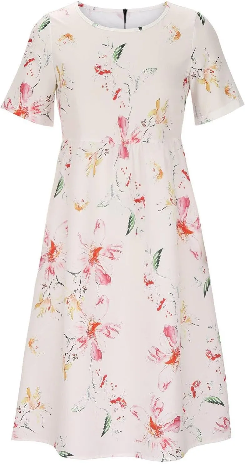 Mzkdieey Women's Summer Casual Loose Short Sleeve Long T Shirt Dress Boho Floral Maxi Beach Sundress Travel Vacation Outfits
