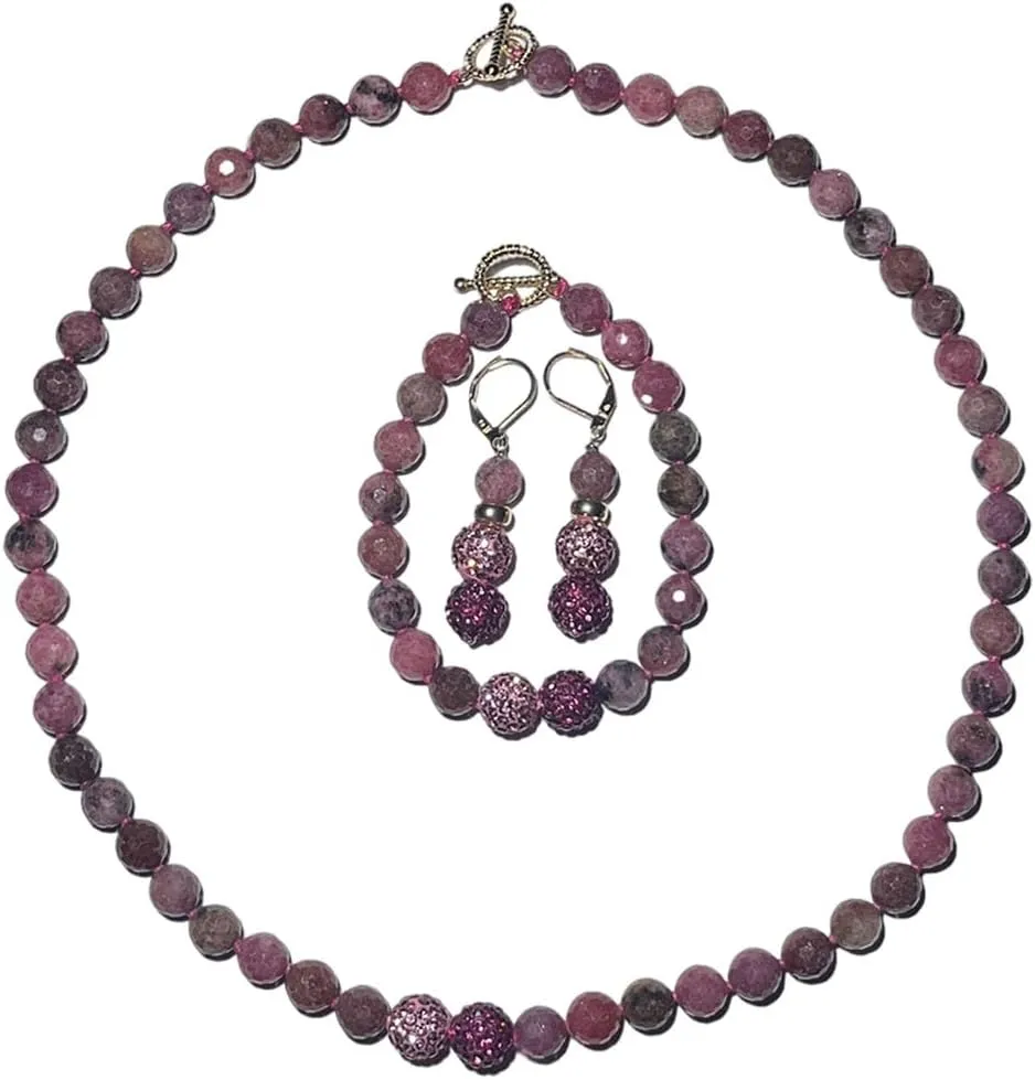 Natural Gemstone Handmade Bead Jewelry Set for Women Necklace Earring and Bracelet Set Boho Collar Jewelry Dangle Earrings Clasp Metal Fashion Jewelry Set
