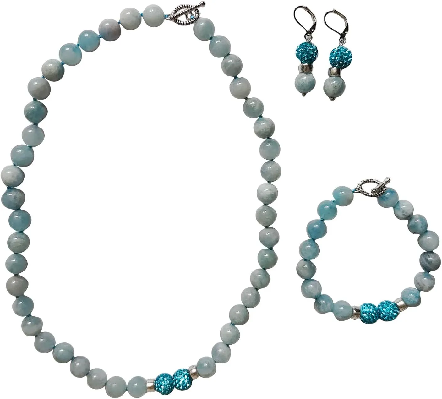 Natural Gemstone Handmade Bead Jewelry Set for Women Necklace Earring and Bracelet Set Boho Collar Jewelry Dangle Earrings Clasp Metal Fashion Jewelry Set