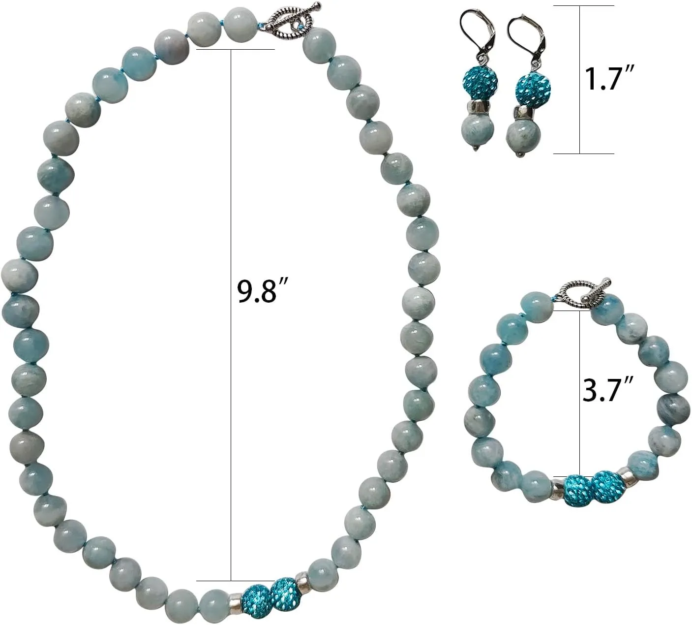 Natural Gemstone Handmade Bead Jewelry Set for Women Necklace Earring and Bracelet Set Boho Collar Jewelry Dangle Earrings Clasp Metal Fashion Jewelry Set