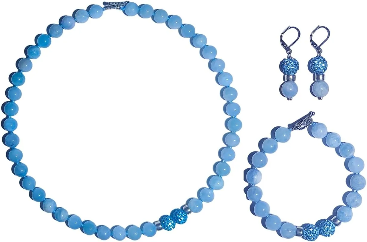 Natural Gemstone Handmade Bead Jewelry Set for Women Necklace Earring and Bracelet Set Boho Collar Jewelry Dangle Earrings Clasp Metal Fashion Jewelry Set