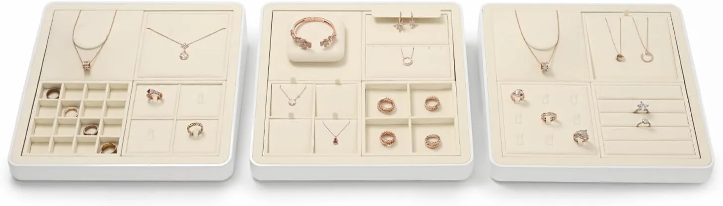 Oirlv Microfiber 4 Slots Jewelry Pendant Display Tray Jewelry Necklace Organizer Display Tray(Beige)