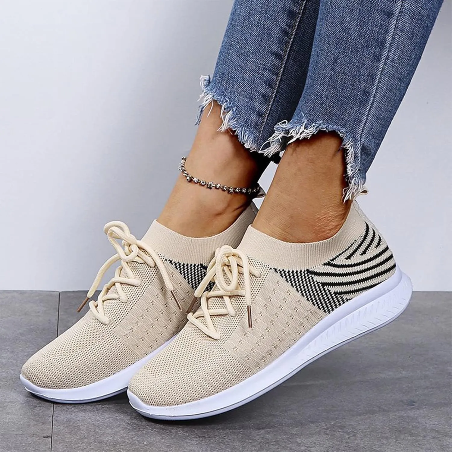 Optigard Women's Casual Lace Up Sneakers Mesh Breathable Daily Walking Shoes, Lightweight & Comfort Memory Foam Gym Wide Width Running Shoes