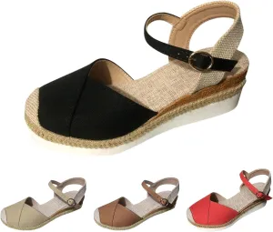 Orthopedic Platform Wedge Sandals for Women Flat Closed Toe Buckle Ankle Strap Espadrilles Sandals Comfortable Anti Slip Summer Casual Beach Shoes Dressy Espadrille Wedges Sandal
