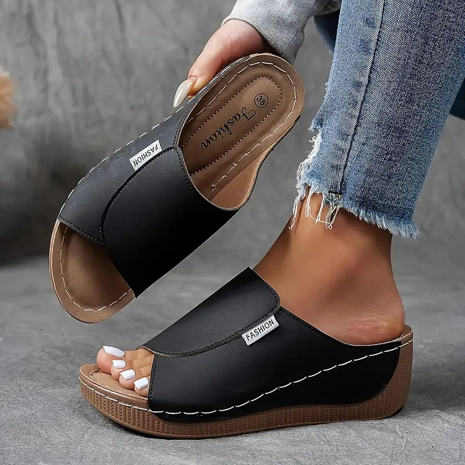 Orthopedic Platform Wedge Sandals for Women Summer Dressy 2025 Comfortable Arch Support Slides Breathable Orthotic Wedges Slip on Casual Sandal