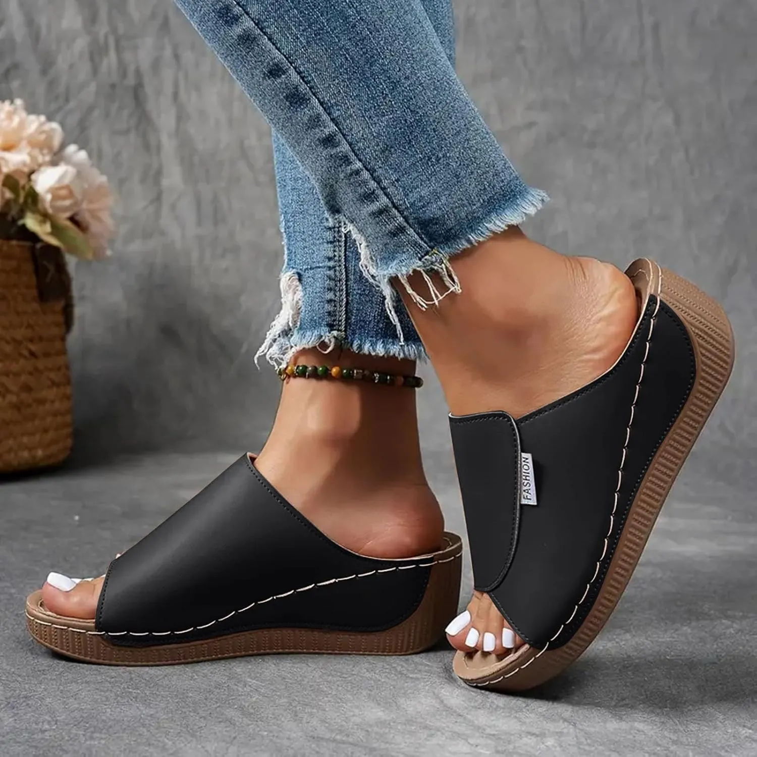 Orthopedic Platform Wedge Sandals for Women Summer Dressy 2025 Comfortable Arch Support Slides Breathable Orthotic Wedges Slip on Casual Sandal