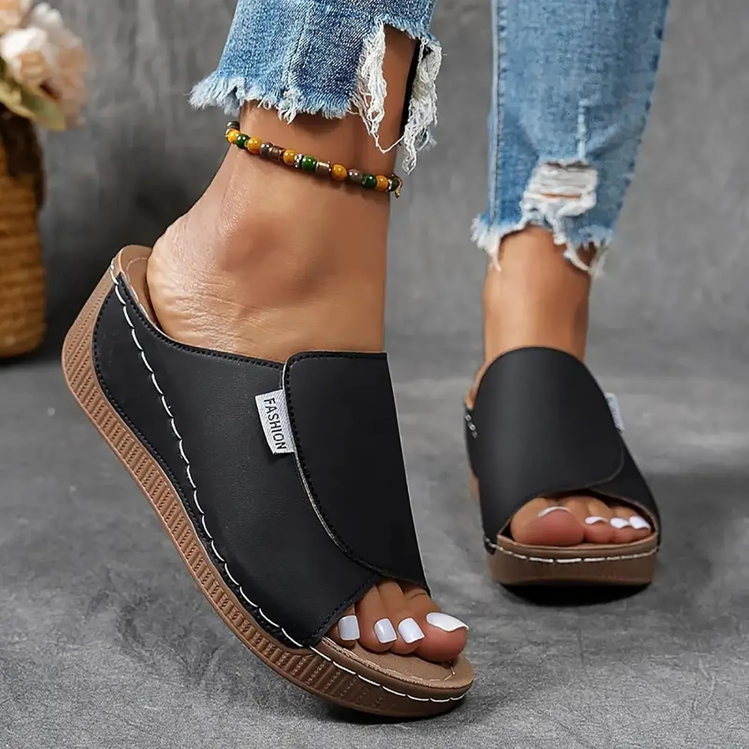 Orthopedic Platform Wedge Sandals for Women Summer Dressy 2025 Comfortable Arch Support Slides Breathable Orthotic Wedges Slip on Casual Sandal