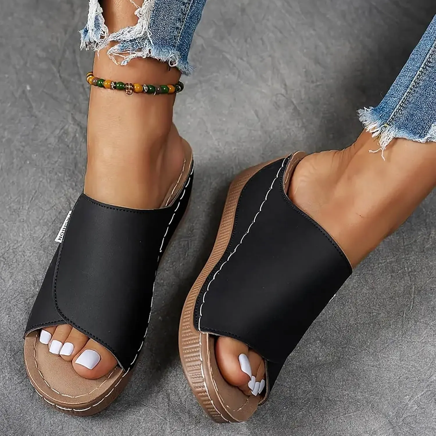 Orthopedic Platform Wedge Sandals for Women Summer Dressy 2025 Comfortable Arch Support Slides Breathable Orthotic Wedges Slip on Casual Sandal