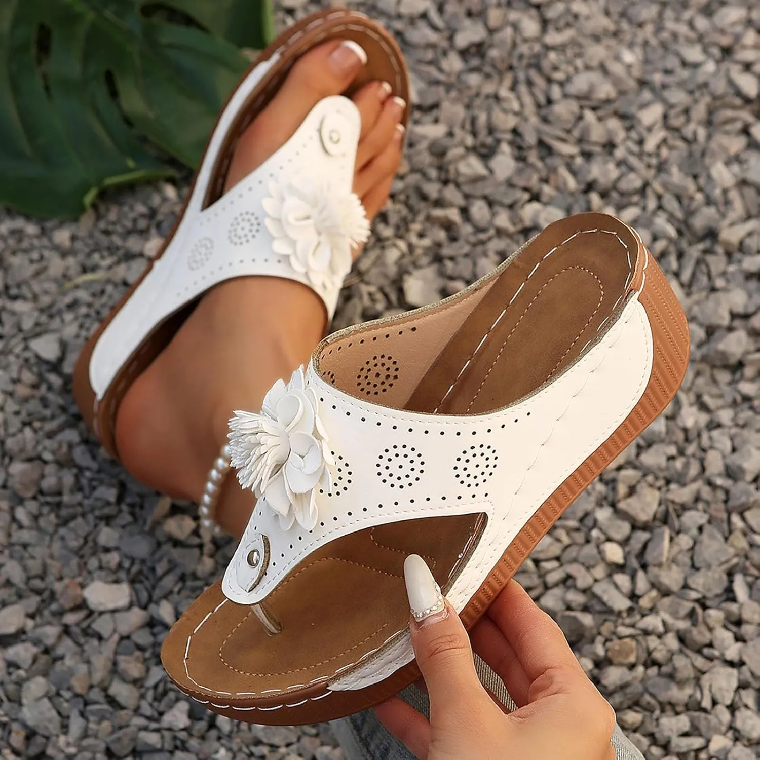 Orthopedic Platform Wedge Sandals for Women Summer Dressy 2025,Low Wedges Sandal Retro Bohemian Floral Breathable Slip On Orthopedic Arch Support Slides