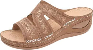 Orthopedic Sandals for Women 2025 Vintage Open Toe Shoes Embroidered Slippers Espadrilles Wedge Sandals Non Slip Arch Support Sandal Outdoor Walking Casual Low Platform Sandal Comfortable Footwear