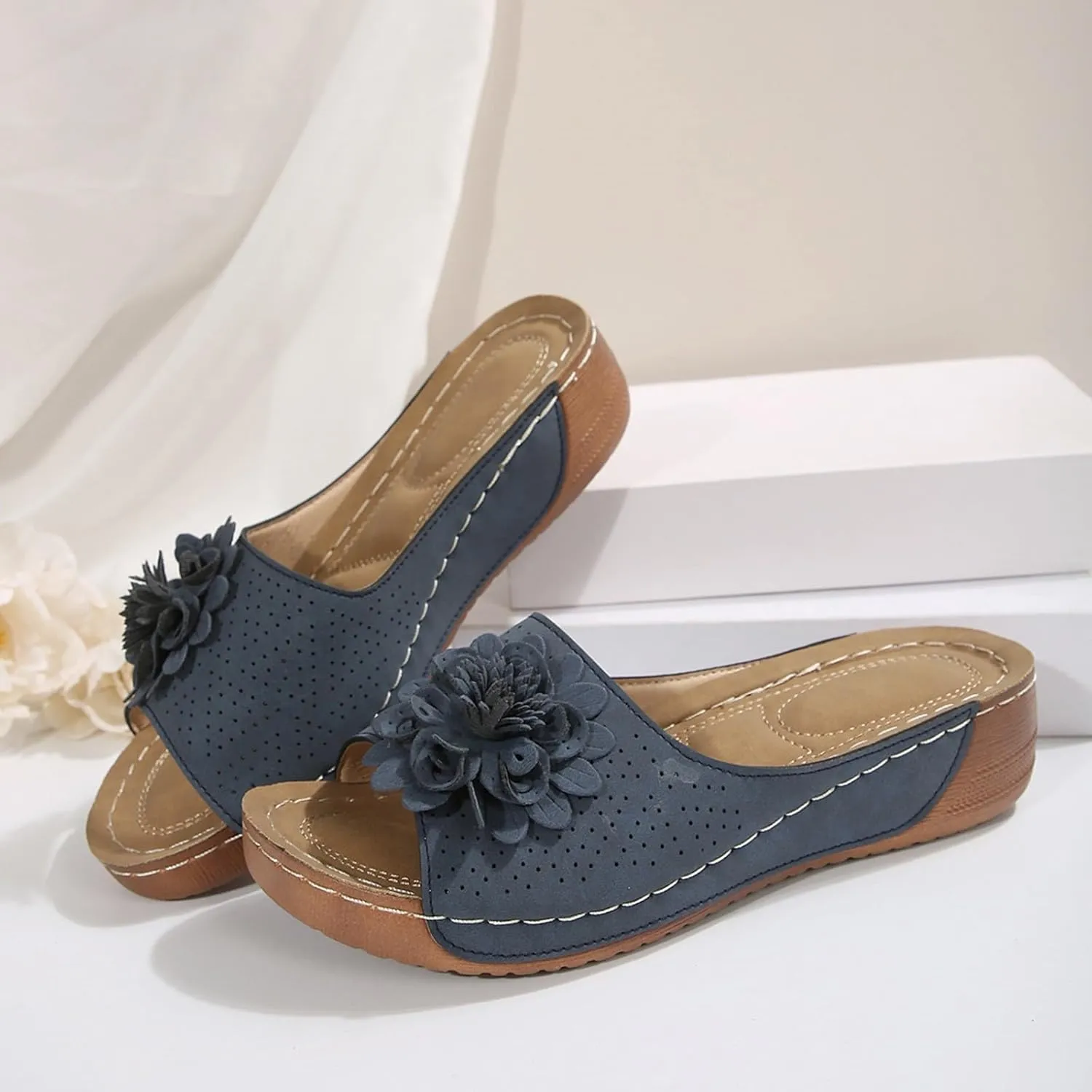 Orthopedic Sandals for Women Arch Support Fish Mouth Open Toe Leather Slippers Platform Wedge Sandals Dressy Summer Comfortable Slide Sandal Best Walking Shoes
