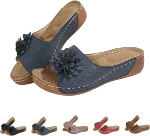Orthopedic Sandals for Women Arch Support Fish Mouth Open Toe Leather Slippers Platform Wedge Sandals Dressy Summer Comfortable Slide Sandal Best Walking Shoes