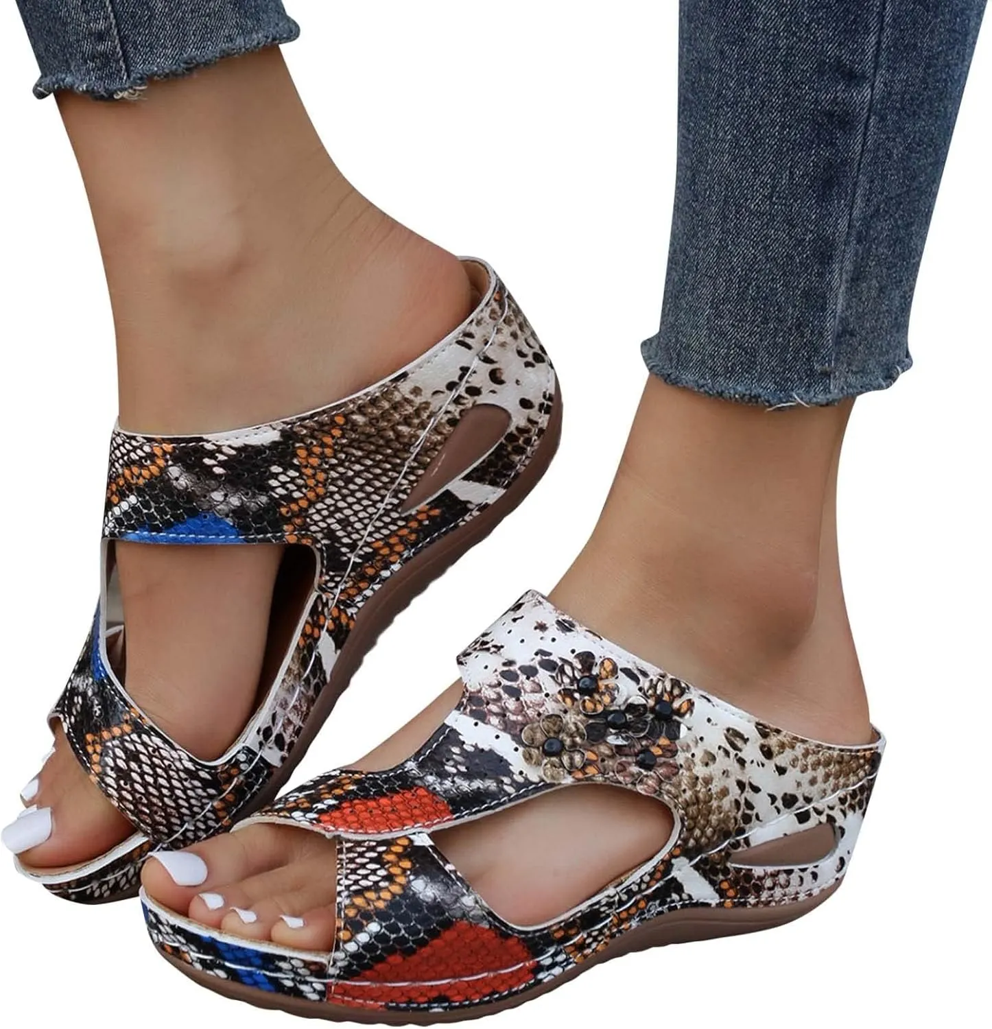 Orthopedic Sandals for Women Arch Support Sandals Women's Summer Hollow Out Flower Breathable Shoes, Platform Walking Sandal Fashion Cross Strap Open Toe Slippers
