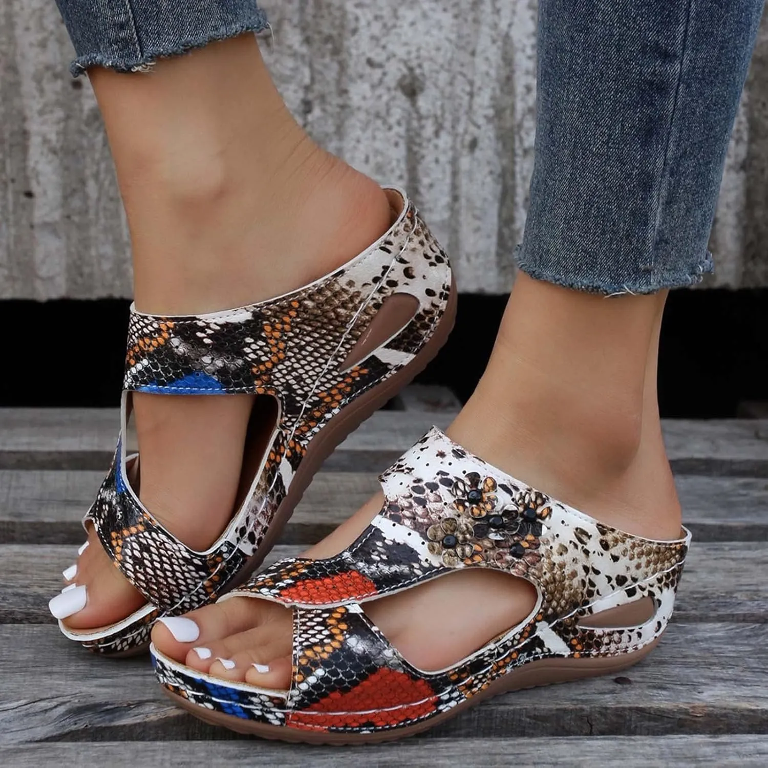 Orthopedic Sandals for Women Arch Support Sandals Women's Summer Hollow Out Flower Breathable Shoes, Platform Walking Sandal Fashion Cross Strap Open Toe Slippers