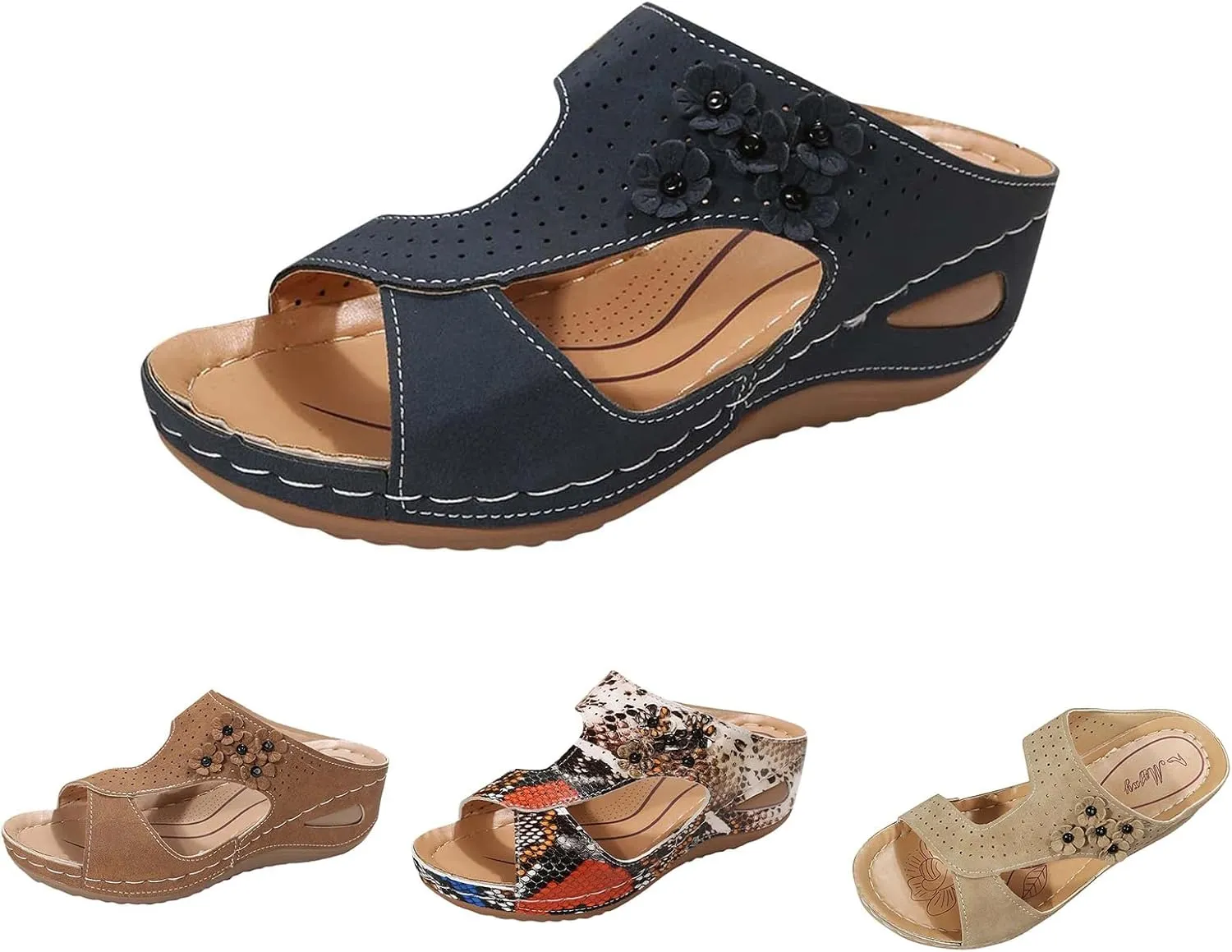 Orthopedic Sandals for Women Arch Support Sandals Women's Summer Hollow Out Flower Breathable Shoes, Platform Walking Sandal Fashion Cross Strap Open Toe Slippers