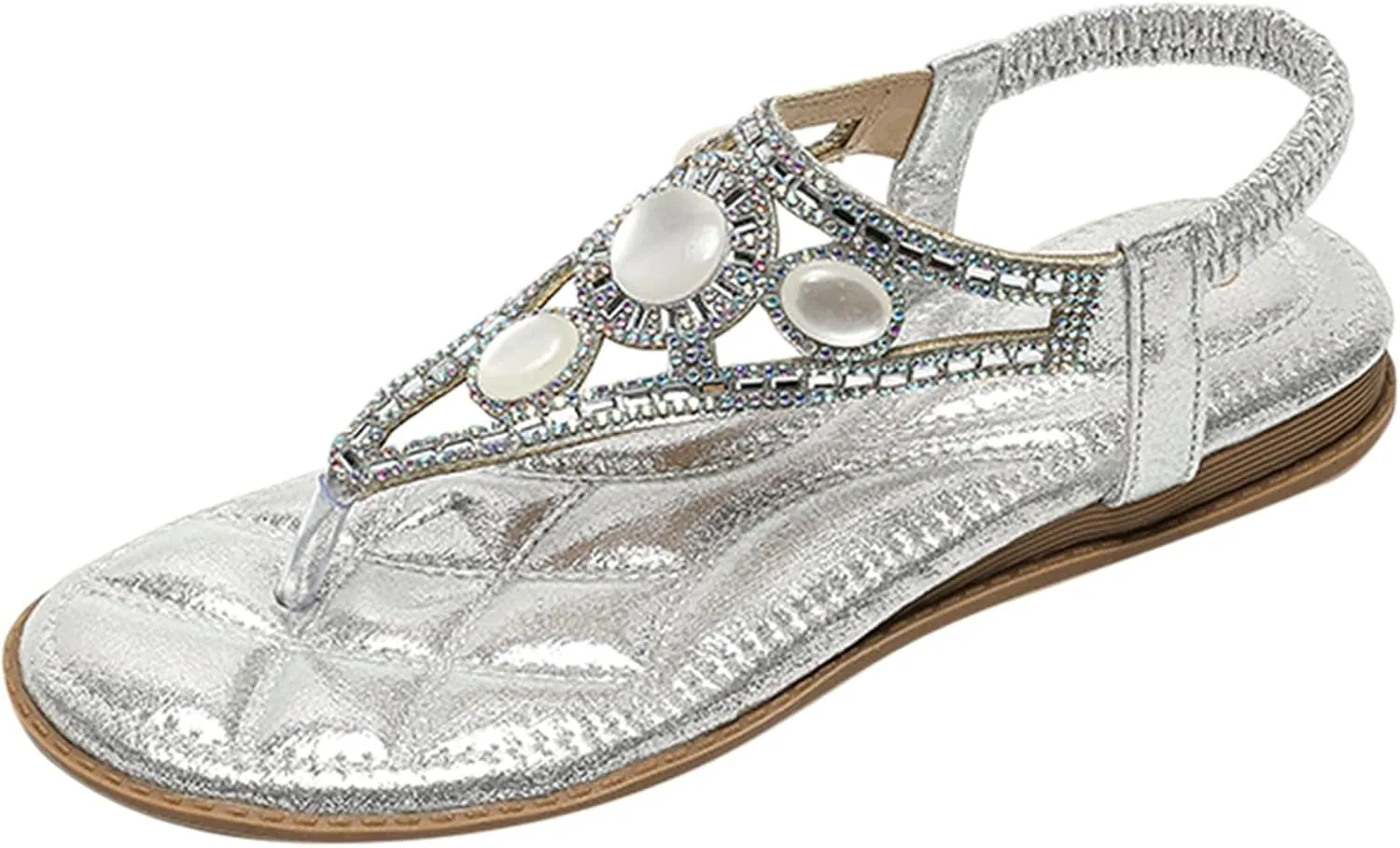 Orthopedic Sandals for Women Bohemian Rhinestone Beach Sandals Casual Elastic Strappy Flat Sandals Summer Flip Flops