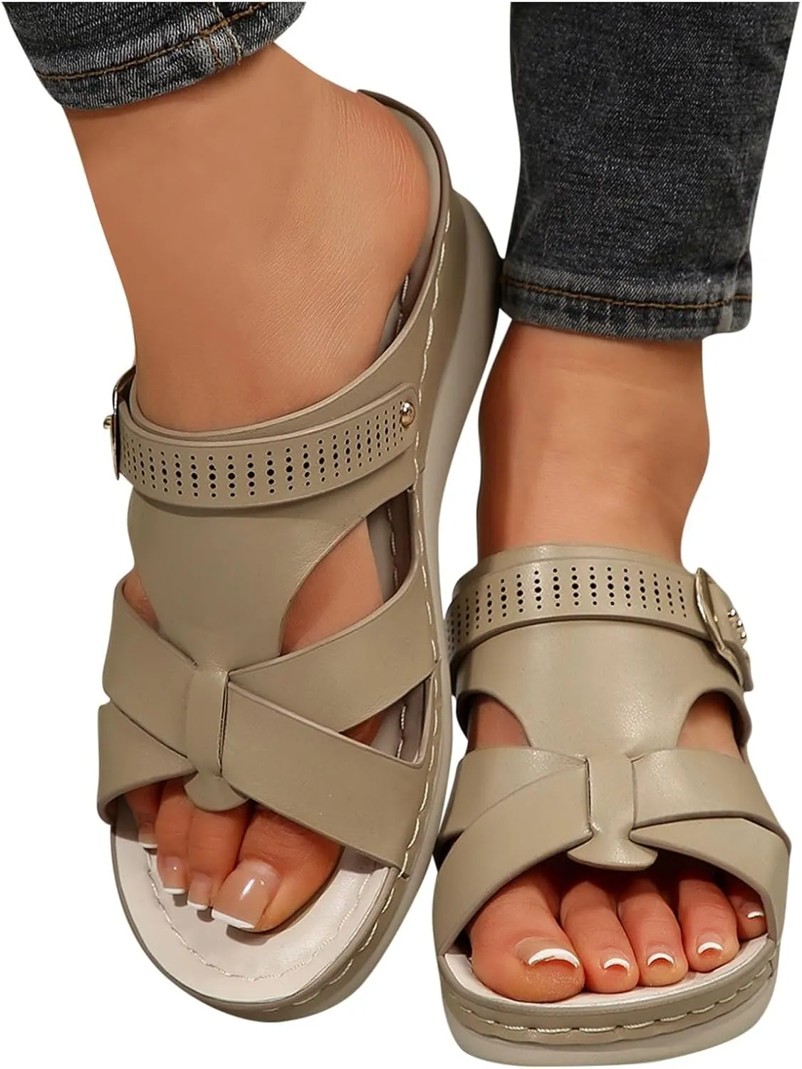 Orthopedic Sandals for Women Comfort Arch Support Wedges Flip Flops 2025 Summer Slip on Dressy Casual Buckle Slides