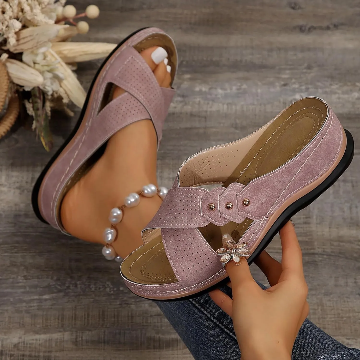 Orthopedic Sandals for Women Comfortable Dressy Wedge Spring Shoes Summer Vacation Arch Support Orthotic Open Toe Wedges 2025 Platform Sandal Fashion Slip On Flip Flops Casual Beach