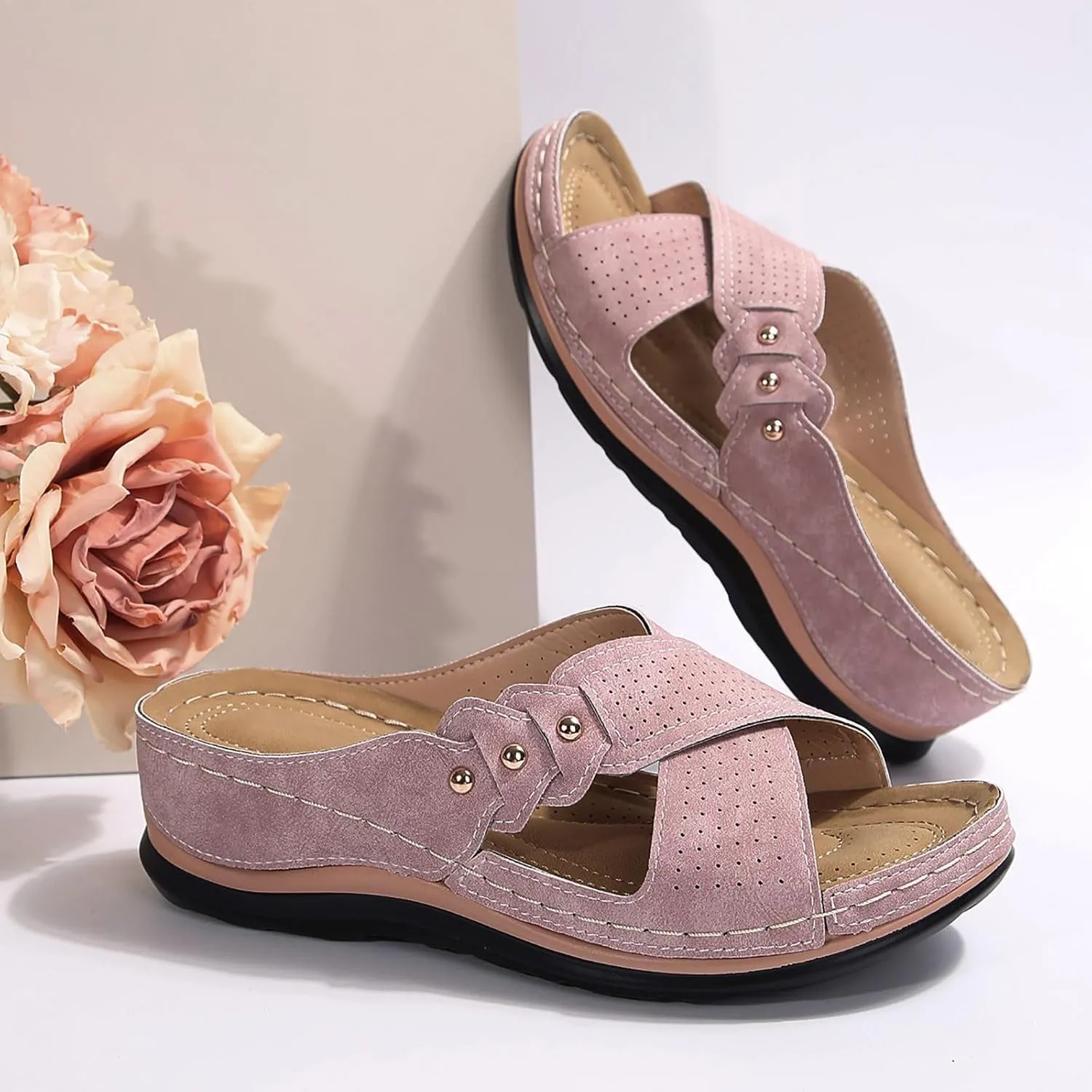 Orthopedic Sandals for Women Comfortable Dressy Wedge Spring Shoes Summer Vacation Arch Support Orthotic Open Toe Wedges 2025 Platform Sandal Fashion Slip On Flip Flops Casual Beach