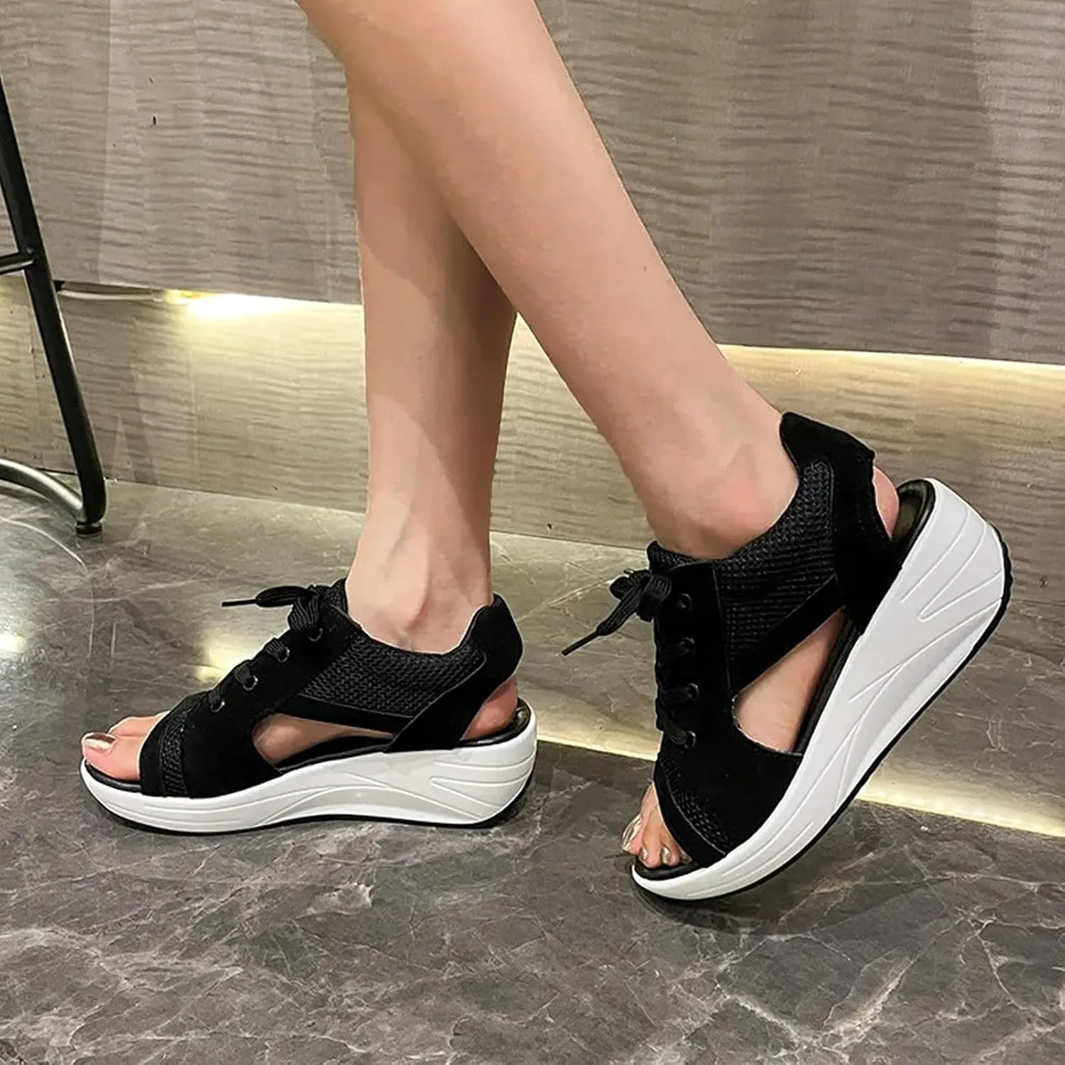 Orthopedic Sandals for Women Tennis Cutout Sport Platform Shoes Lace Up Muffin Sneaker Casual Beach Outdoor Walk Shoes