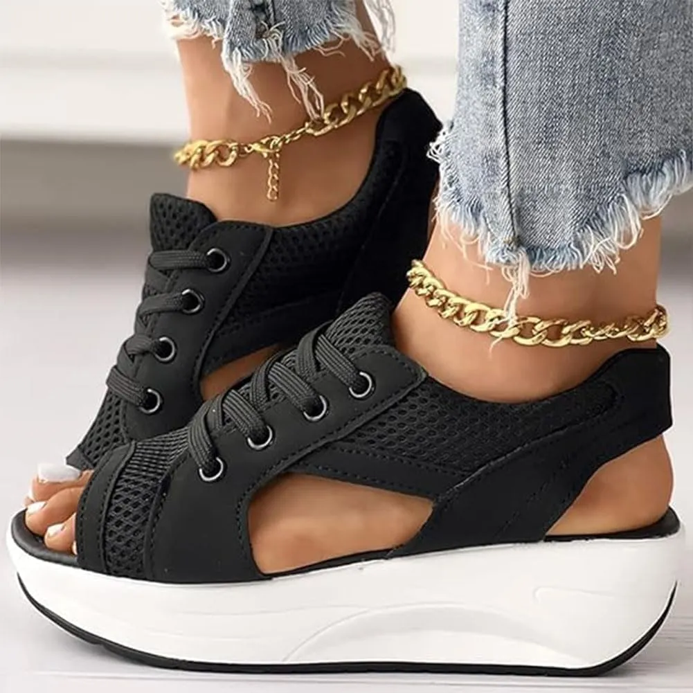 Orthopedic Sandals for Women Tennis Cutout Sport Platform Shoes Lace Up Muffin Sneaker Casual Beach Outdoor Walk Shoes