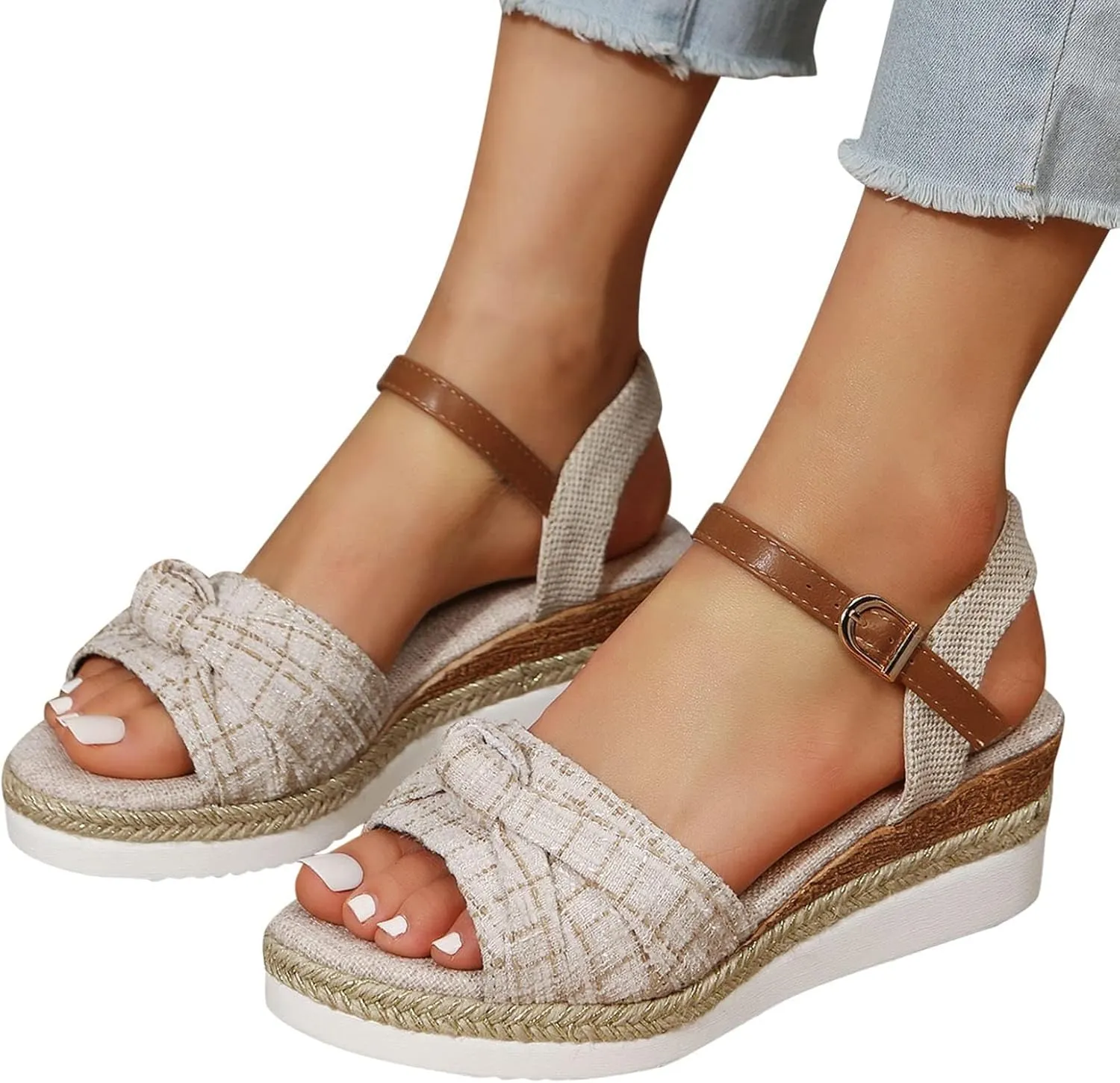 Orthopedic Sandals for Women Walking Slippers with Arch Support Wedge Summer Dressy Open Toe Ankle Strap Beach Casual Slip on Dress Comfortable Orthotic Fashion Espadrilles Platform Heels