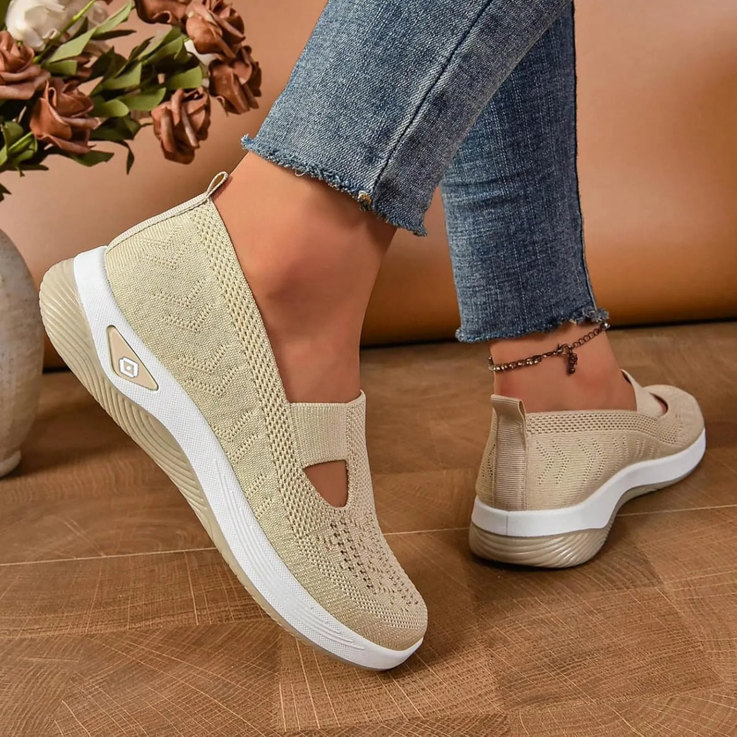 Orthopedic Sneakers for Women 2025 Womens Orthotic Sneaker Woven Breathable Running Shoes Arch Support Walking Shoe Soft Sole Slip On Shoes Cloud Slide for All Day Wear
