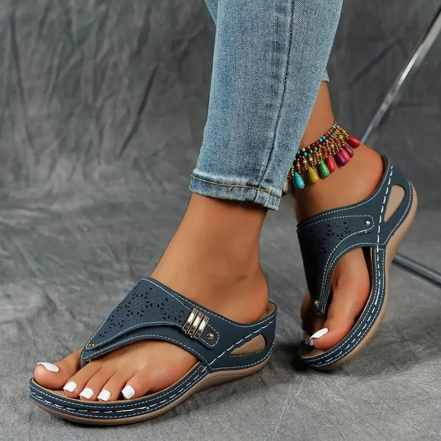 Orthopedic Wedge Sandals for Women 2025 Dressy,Womens Summer Sandals Comfortable Sandal Trendy Arch Support Wedge Flip Flops Breathable Beach Shoes,