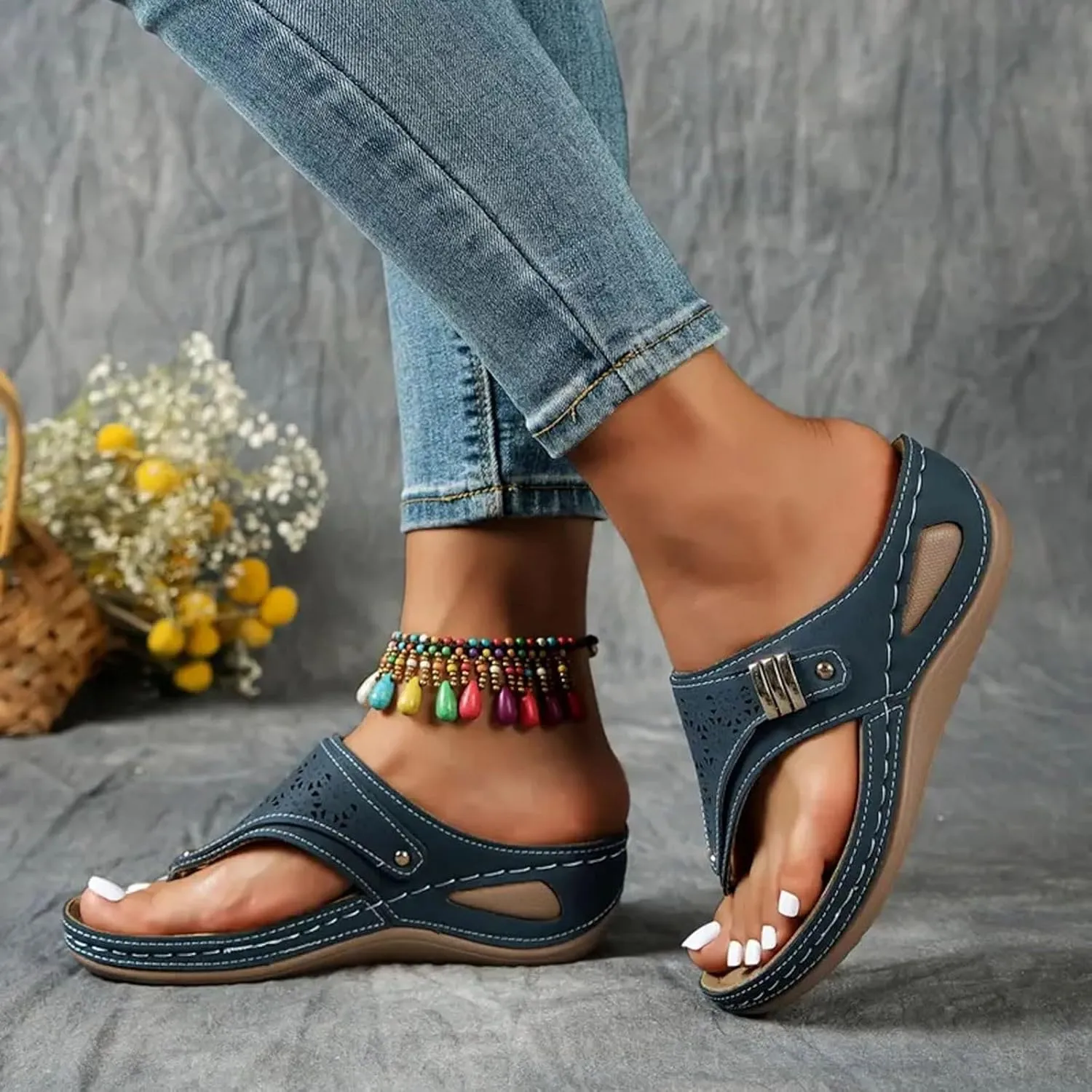 Orthopedic Wedge Sandals for Women 2025 Dressy,Womens Summer Sandals Comfortable Sandal Trendy Arch Support Wedge Flip Flops Breathable Beach Shoes,
