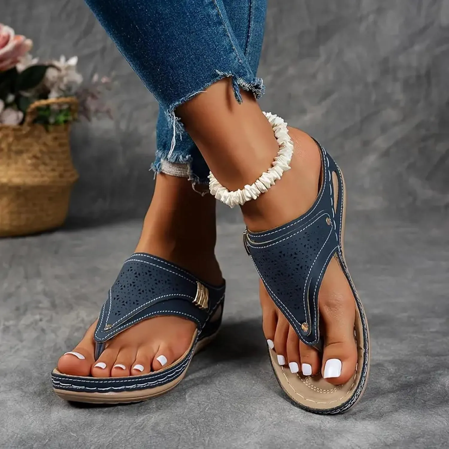 Orthopedic Wedge Sandals for Women 2025 Dressy,Womens Summer Sandals Comfortable Sandal Trendy Arch Support Wedge Flip Flops Breathable Beach Shoes,