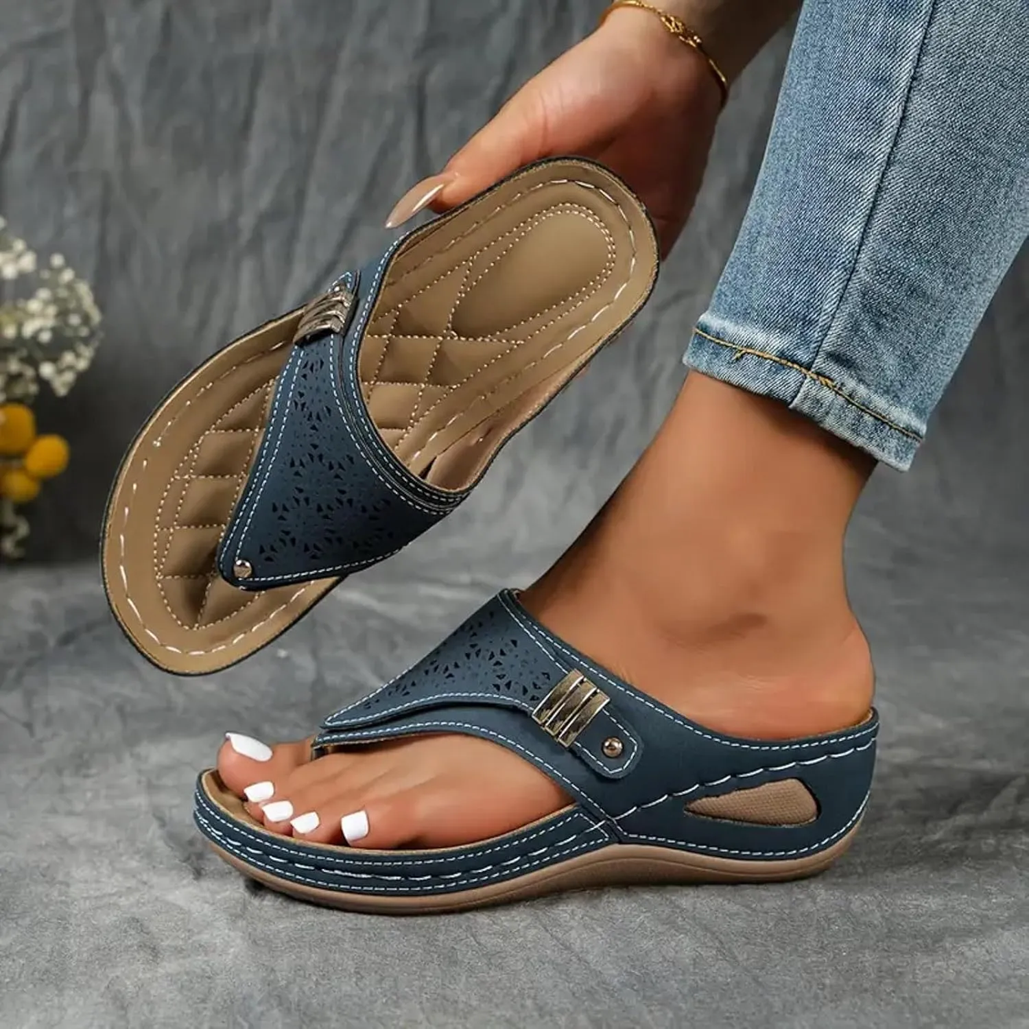 Orthopedic Wedge Sandals for Women 2025 Dressy,Womens Summer Sandals Comfortable Sandal Trendy Arch Support Wedge Flip Flops Breathable Beach Shoes,