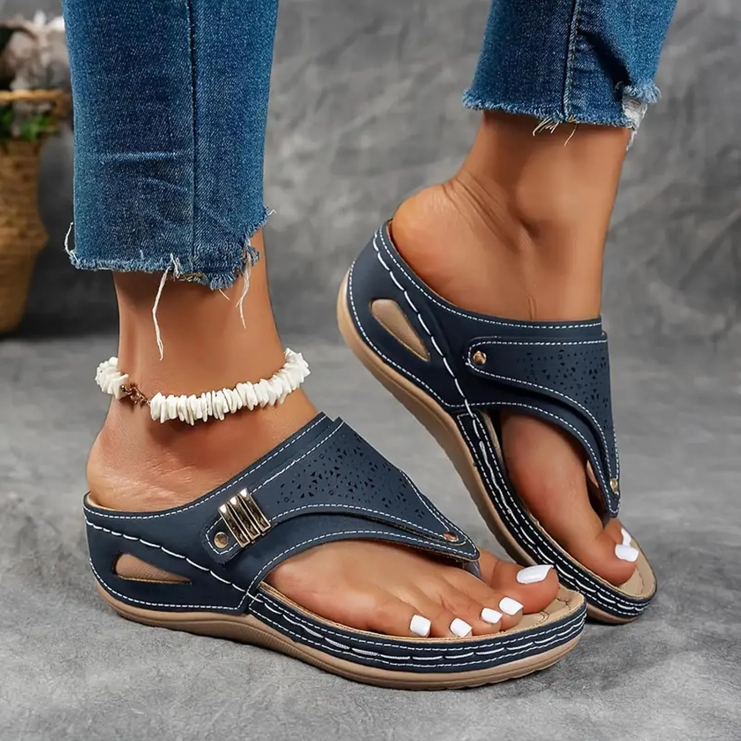 Orthopedic Wedge Sandals for Women 2025 Dressy,Womens Summer Sandals Comfortable Sandal Trendy Arch Support Wedge Flip Flops Breathable Beach Shoes,