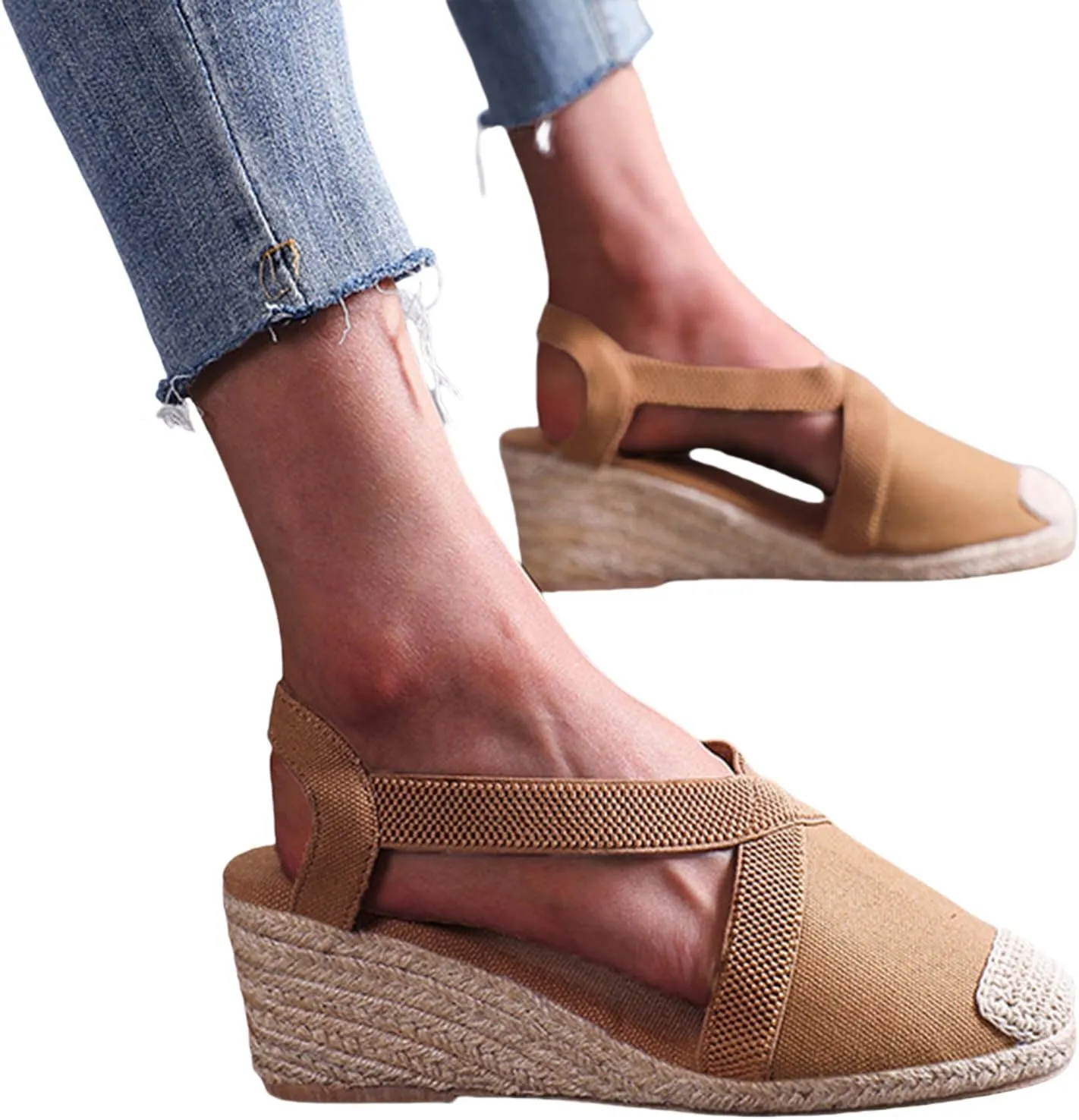 Orthopedic Wedge Sandals for Women Comfortable Closed Toe Slides Sandal Crisscross Elastic Ankle Strap Platform Sandals for Summer and Daily Wear