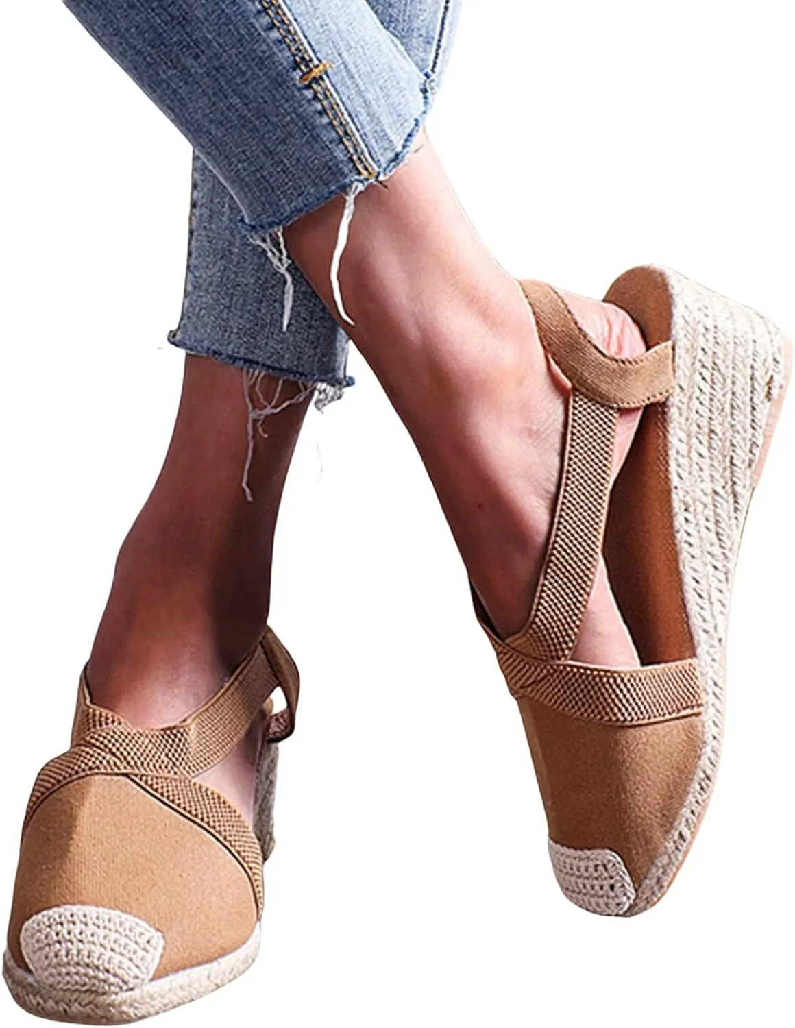 Orthopedic Wedge Sandals for Women Comfortable Closed Toe Slides Sandal Crisscross Elastic Ankle Strap Platform Sandals for Summer and Daily Wear