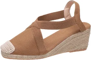 Orthopedic Wedge Sandals for Women Comfortable Closed Toe Slides Sandal Crisscross Elastic Ankle Strap Platform Sandals for Summer and Daily Wear