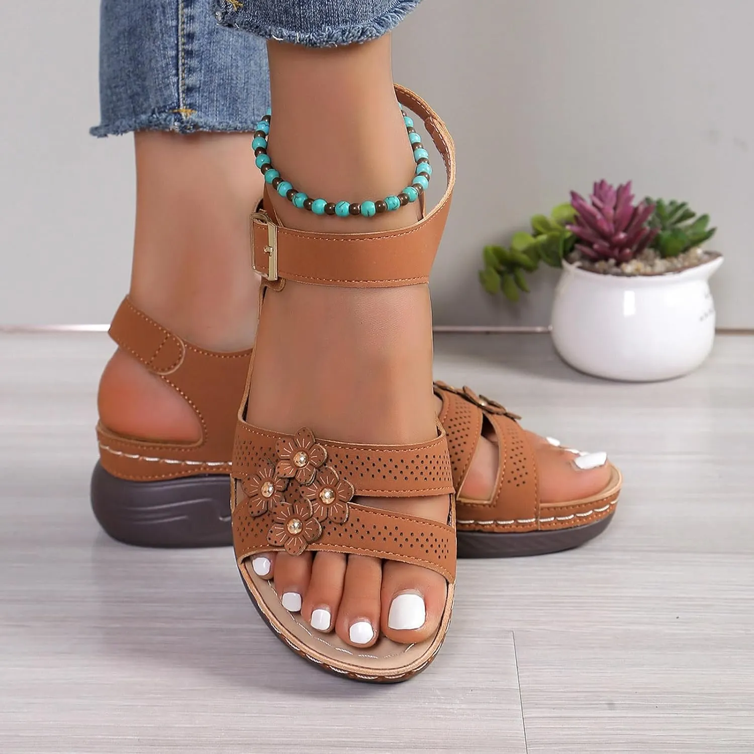 Orthopedic Wide Sandals for Women 2025, Dressy Arch Support Wedge Sandals Walking Open Toe Ankle Strap Platform Shoes
