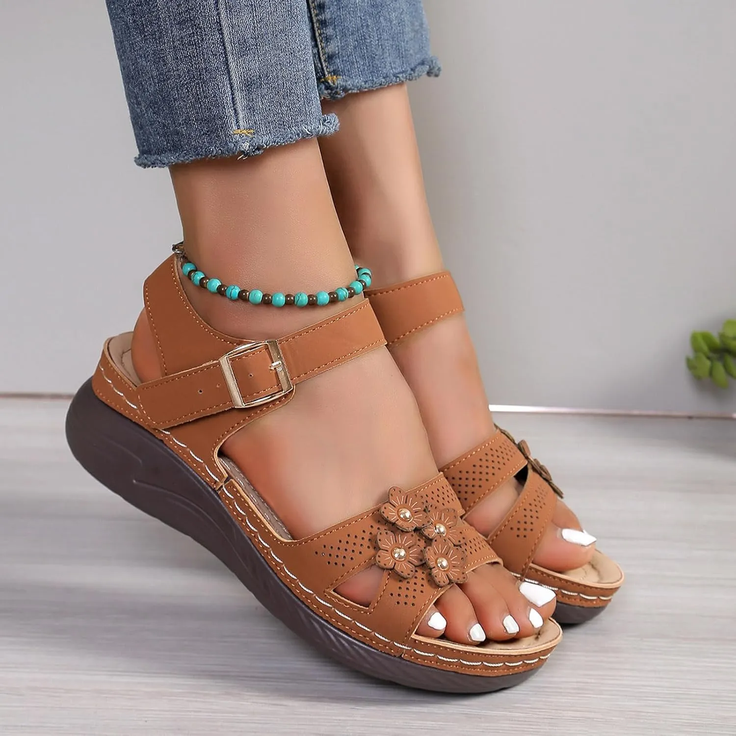 Orthopedic Wide Sandals for Women 2025, Dressy Arch Support Wedge Sandals Walking Open Toe Ankle Strap Platform Shoes