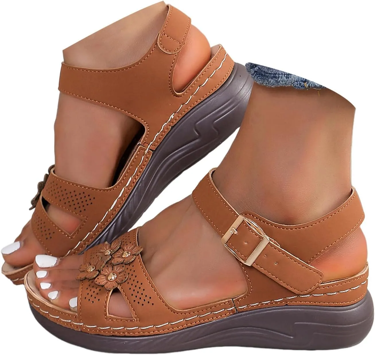 Orthopedic Wide Sandals for Women 2025, Dressy Arch Support Wedge Sandals Walking Open Toe Ankle Strap Platform Shoes
