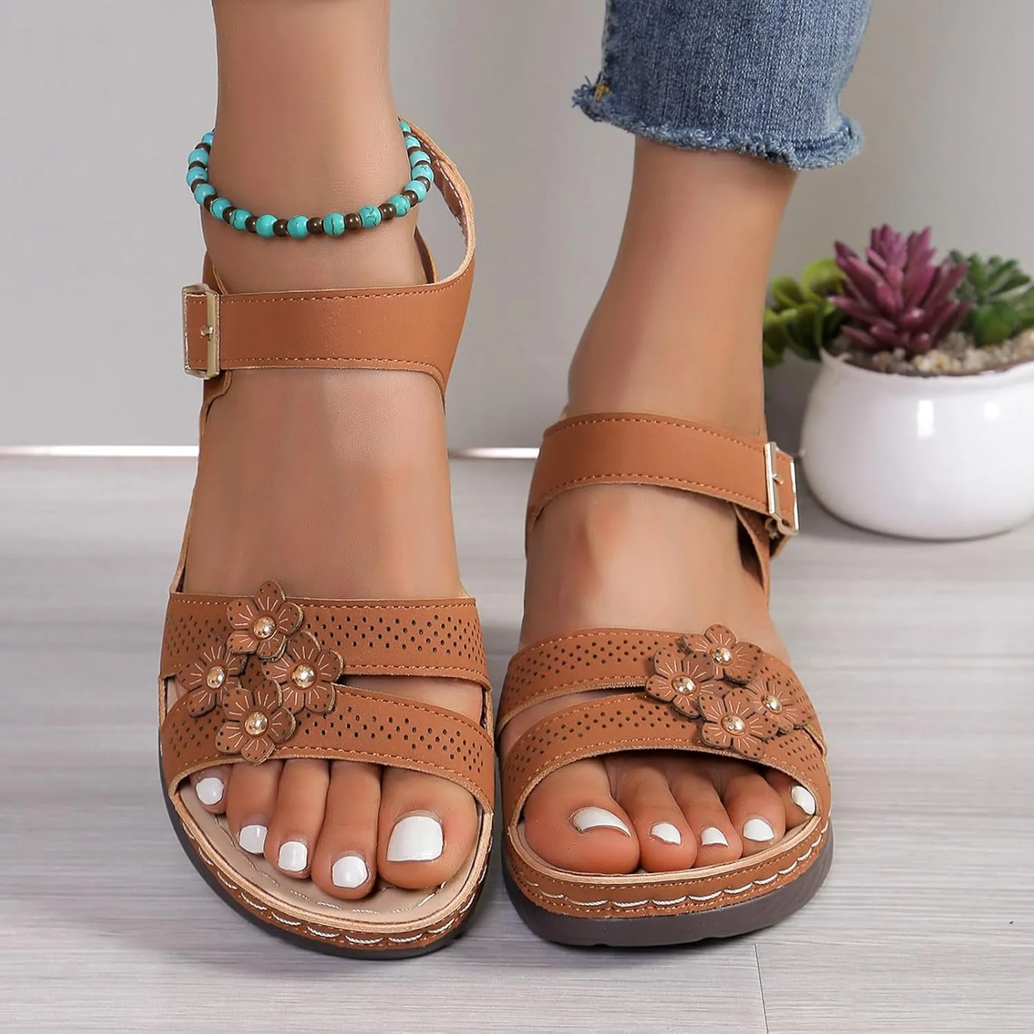 Orthopedic Wide Sandals for Women 2025, Dressy Arch Support Wedge Sandals Walking Open Toe Ankle Strap Platform Shoes
