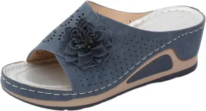 Orthowalkway Platform Sandals Women Wide Width,Vintage Flower Orthopedic Slippers Slip On Wedges Heels Dressy Sandals