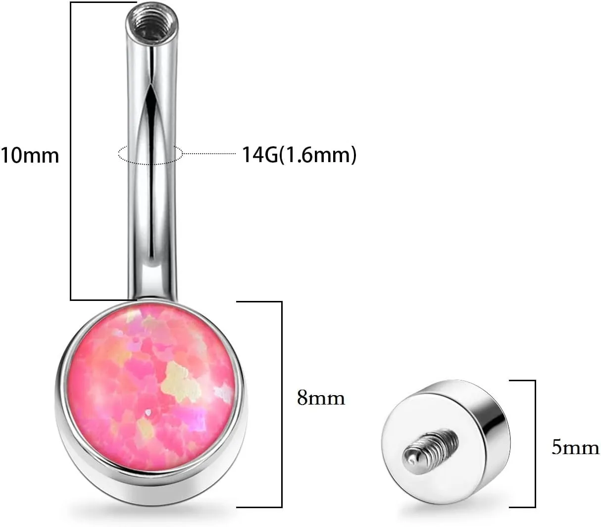 PEAKLINK Opal Belly Button Ring 10mm 14G Belly Jewelry Titanium Navel Ring Internally Threaded Belly Barbell Navel Jewelry Navel Belly Piercing Jewelry for Women
