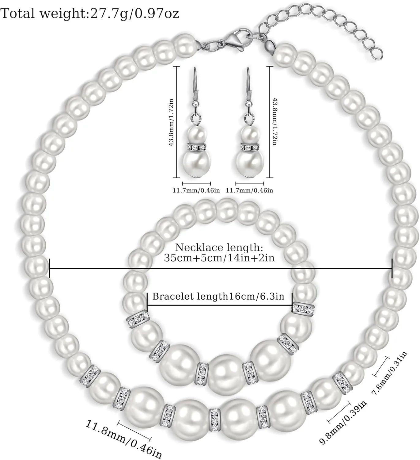 Pearl Necklace and Earrings Set, Bracelets Sets Simulated Pearl Bride Wedding Jewelry Set Accessories Wedding Necklace Jewelry Silver Gold Birthday Jewelry for Women