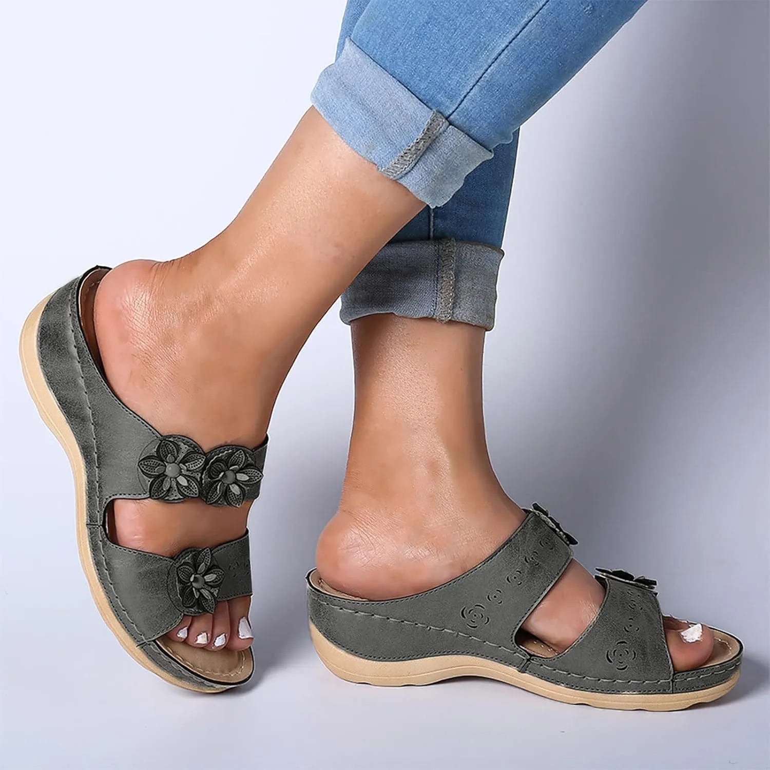 peqiut Casual Sandals Women Flat Orthopedic Sandals for Women Slip On Slippers Comfortable Crystal Beach Sandals