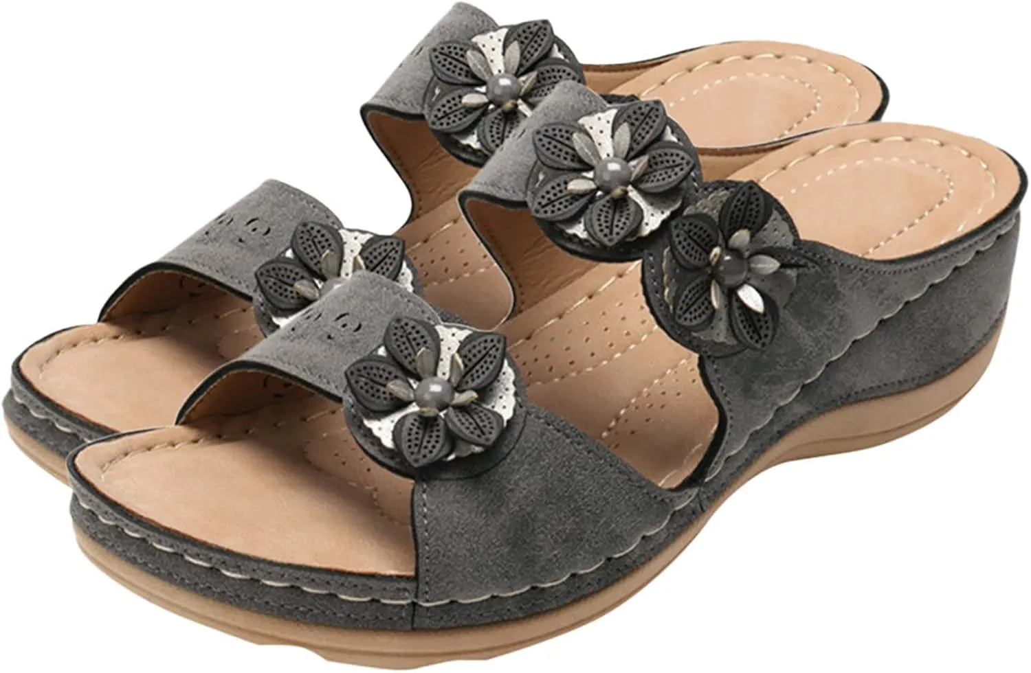 peqiut Casual Sandals Women Flat Orthopedic Sandals for Women Slip On Slippers Comfortable Crystal Beach Sandals